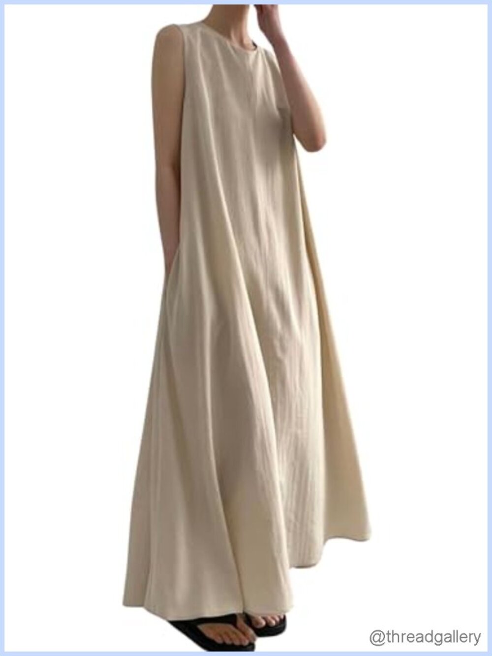 Cotton Linen Sleeveless Maxi Dress Ruffle A-Line Flowy Beach Summer